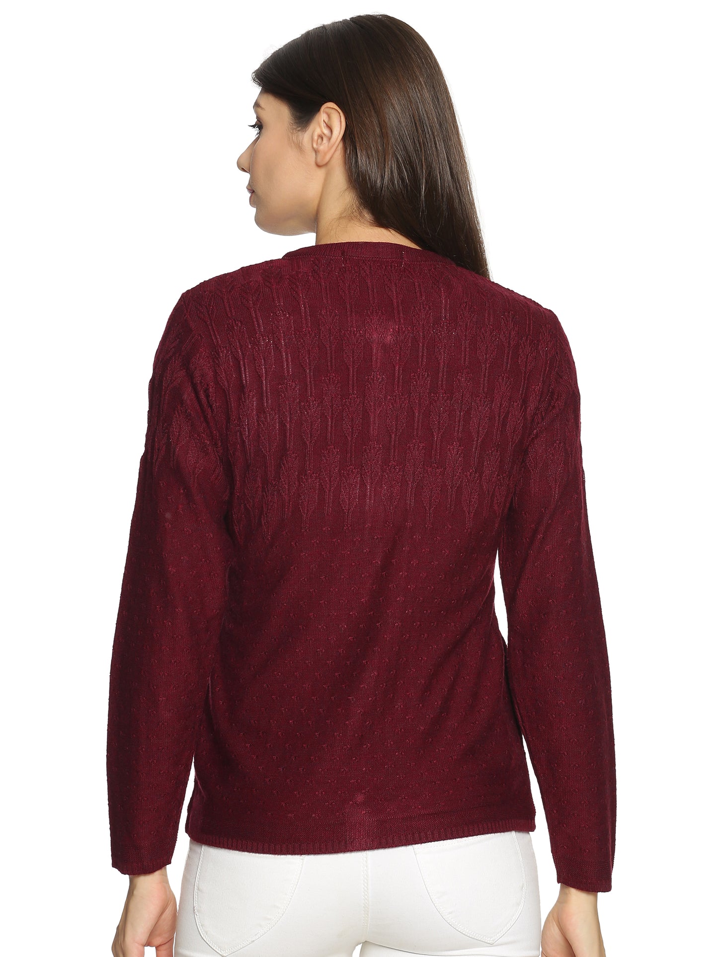 Wool Blend Round Neck Maroon cardigan
