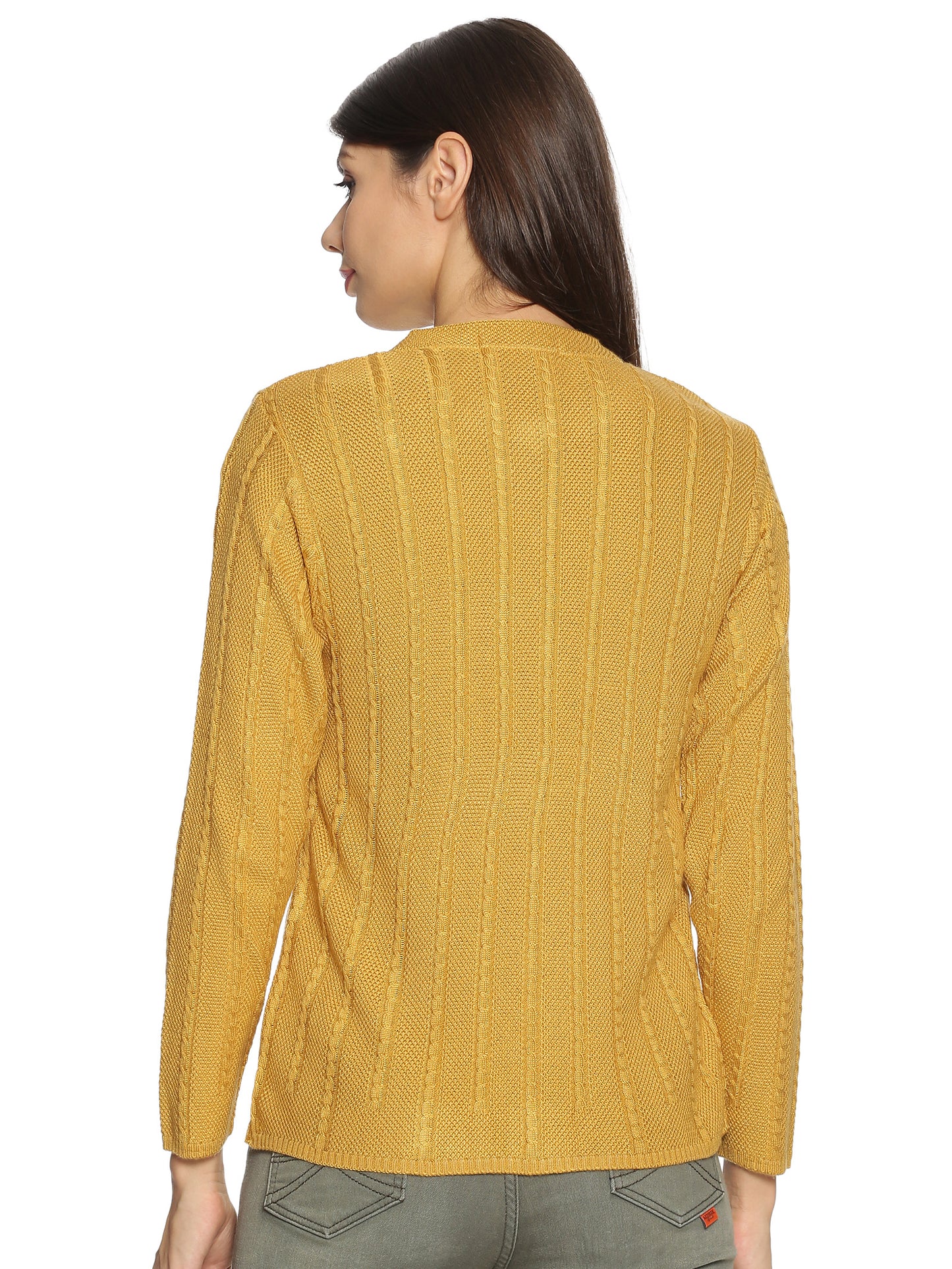 Wool Blend Round Neck Musturd cardigan