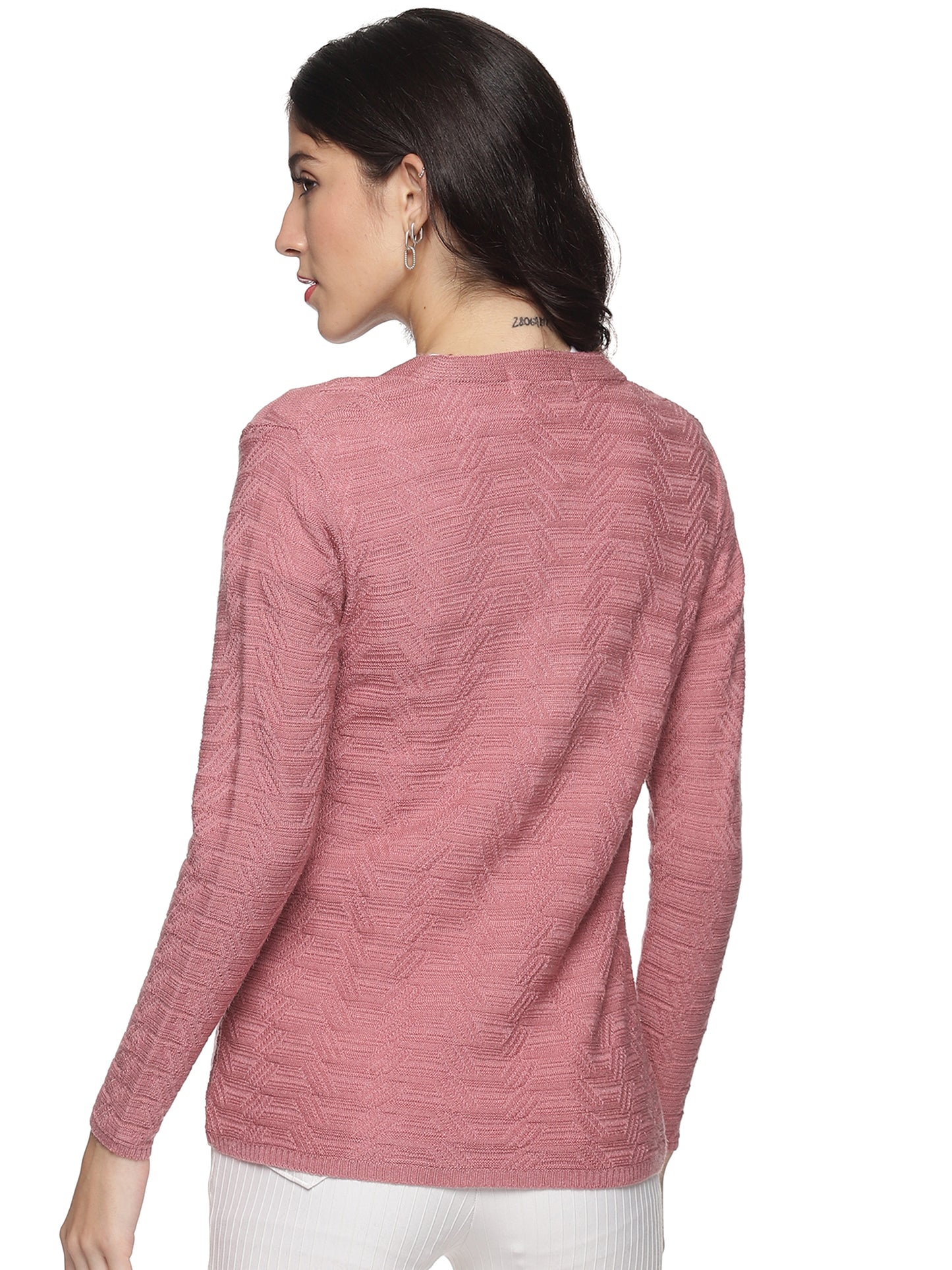 Wool Blend Round Neck Peach Cardigans