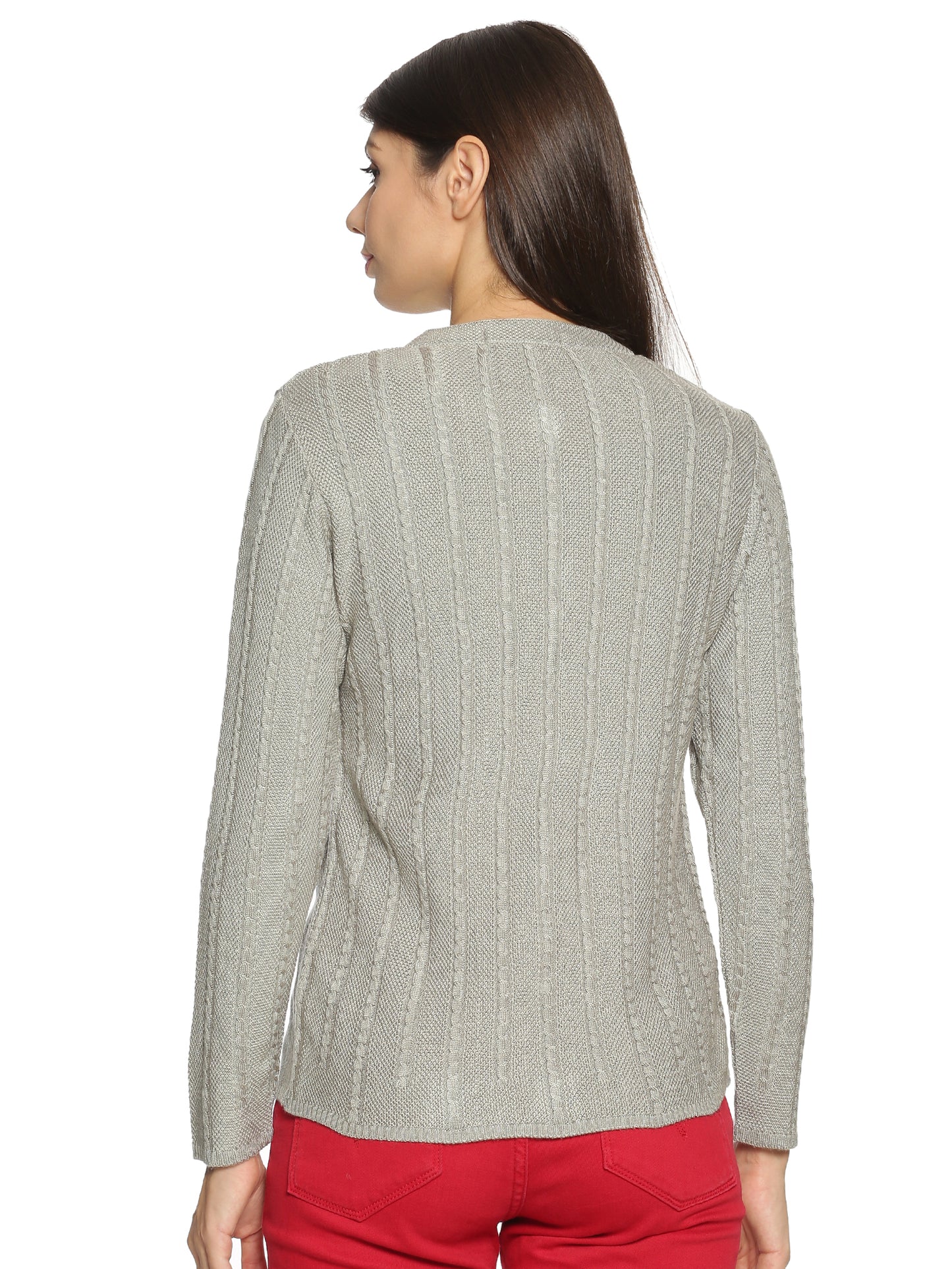 Wool Blend Round Neck Silver Grey cardigan