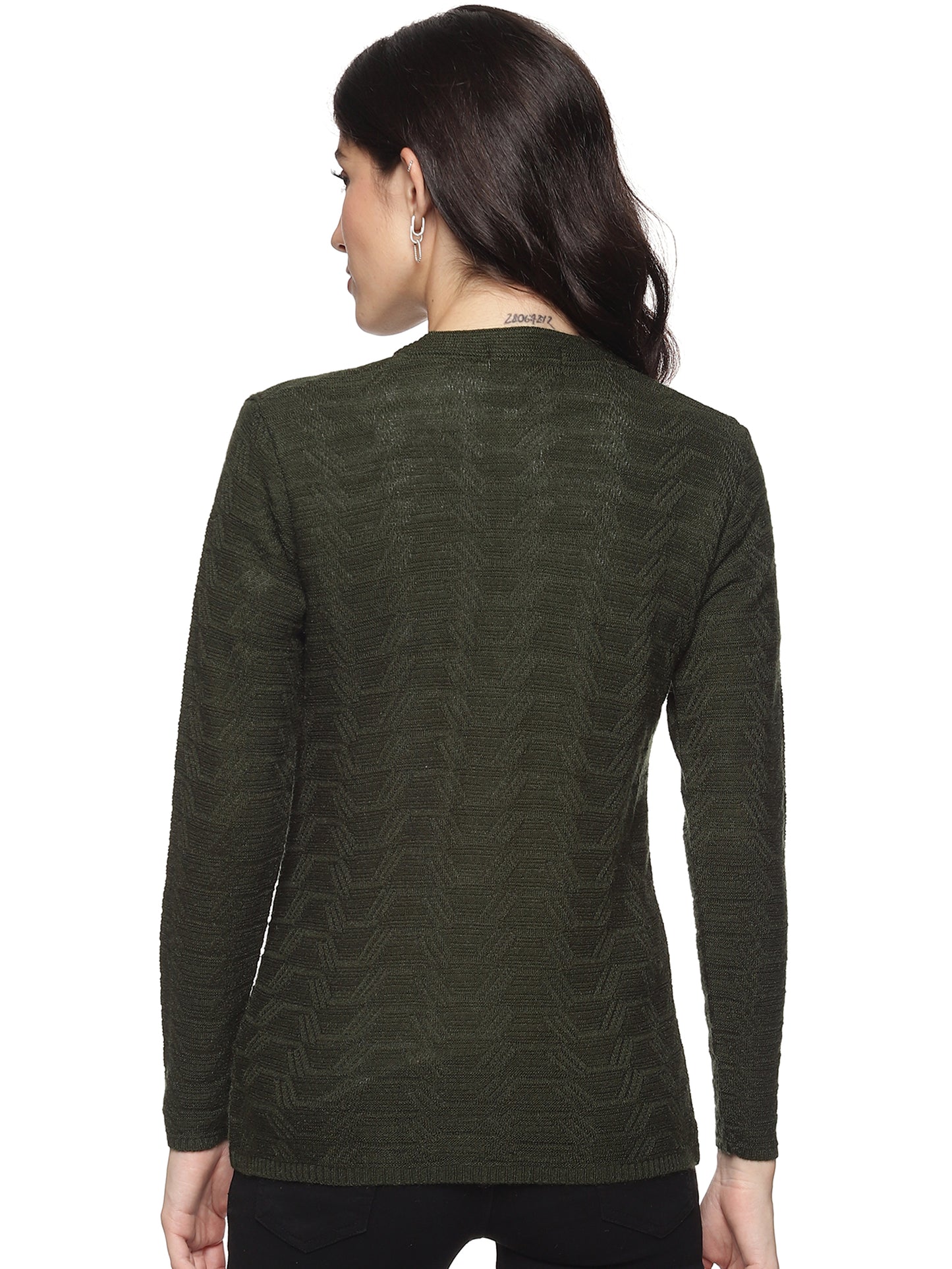 Wool Blend Round Neck Green Cardigans