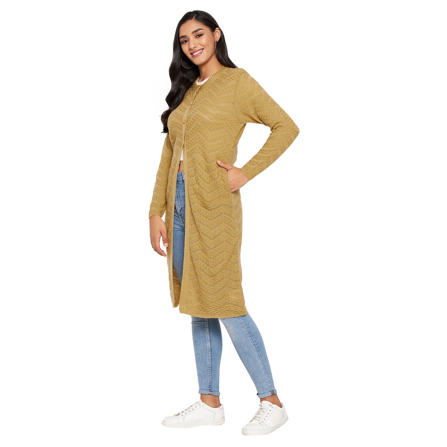 Wool Blend Round Neck Gold Extra long Shrug