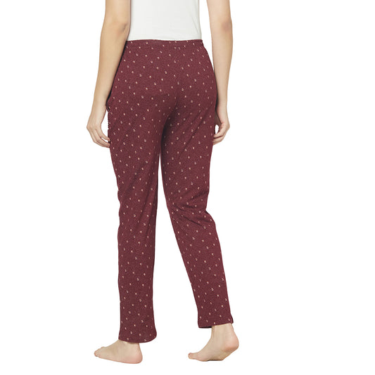 Women's Cotton Blend Solid Printed Maroon Pajama