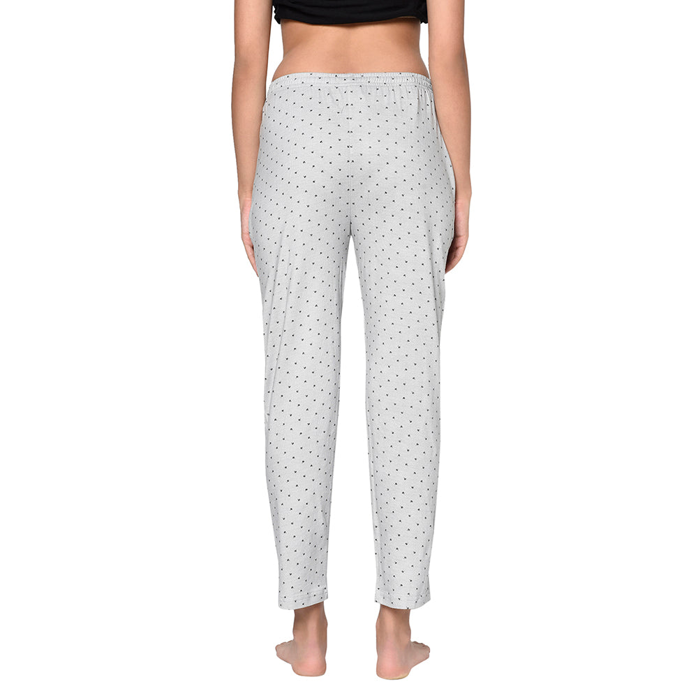 Women's Cotton Blend Solid Printed Grey Pajama