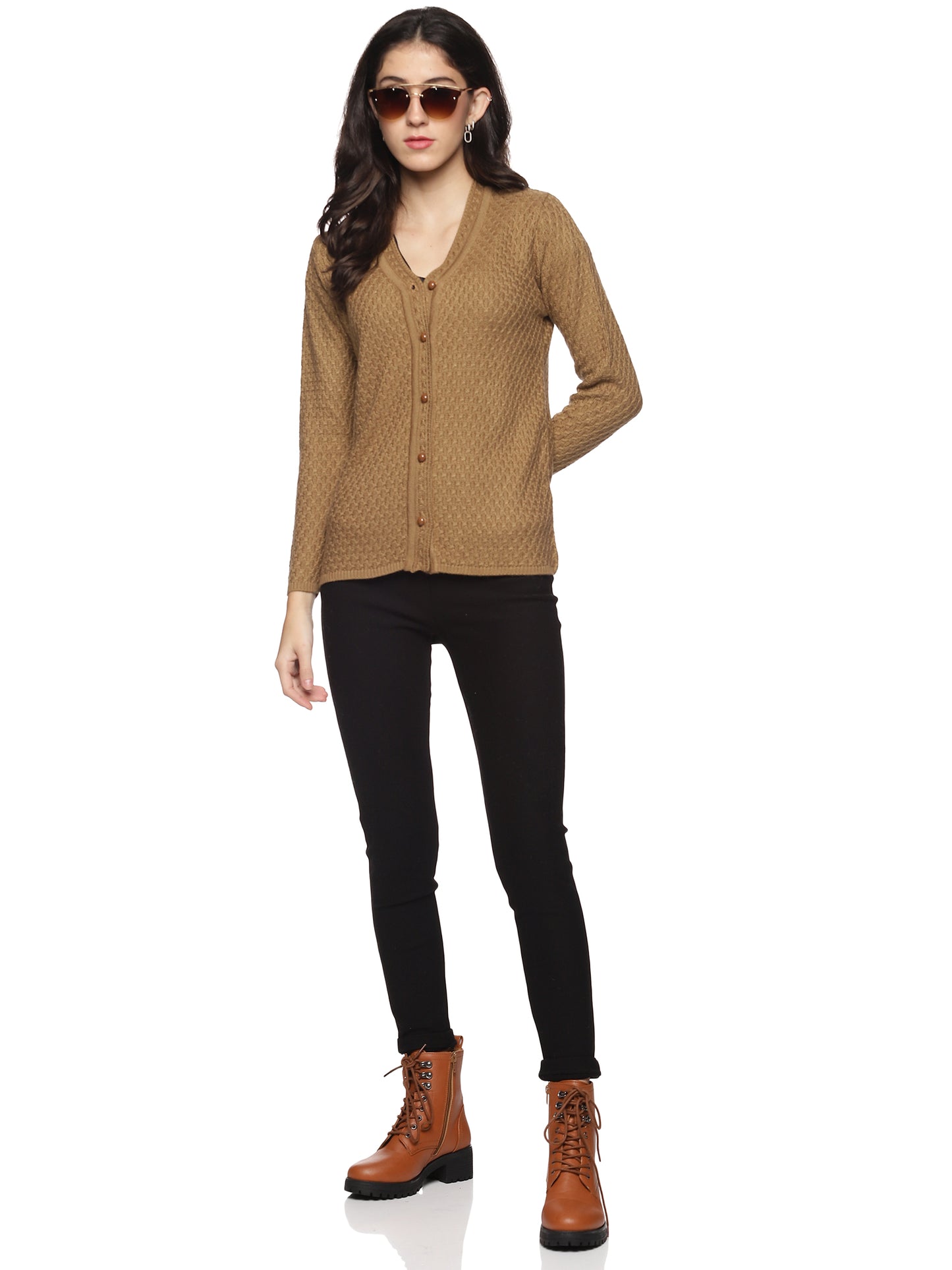 Wool Blend V Neck Brown cardigan