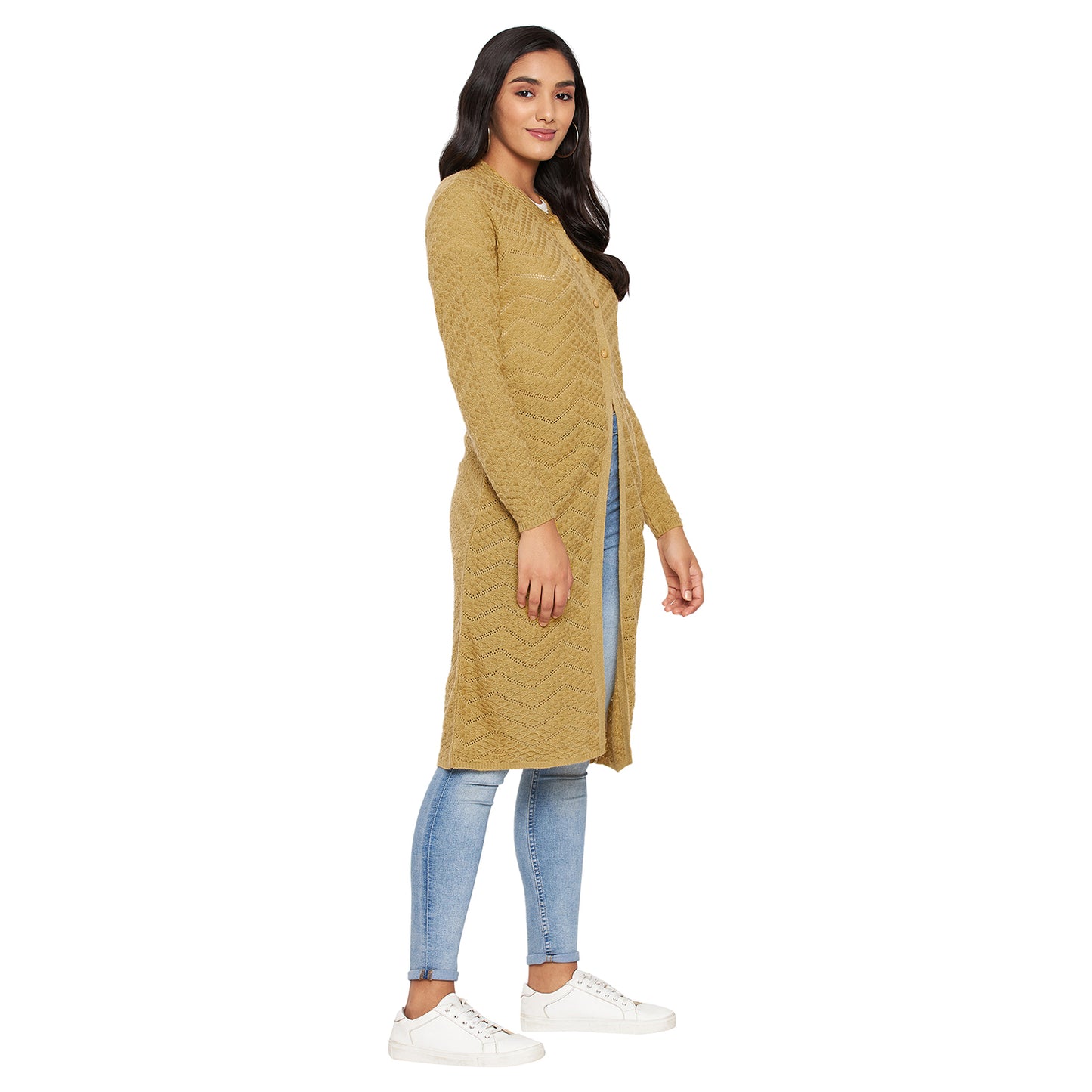 Wool Blend Round Neck Gold Extra long Shrug