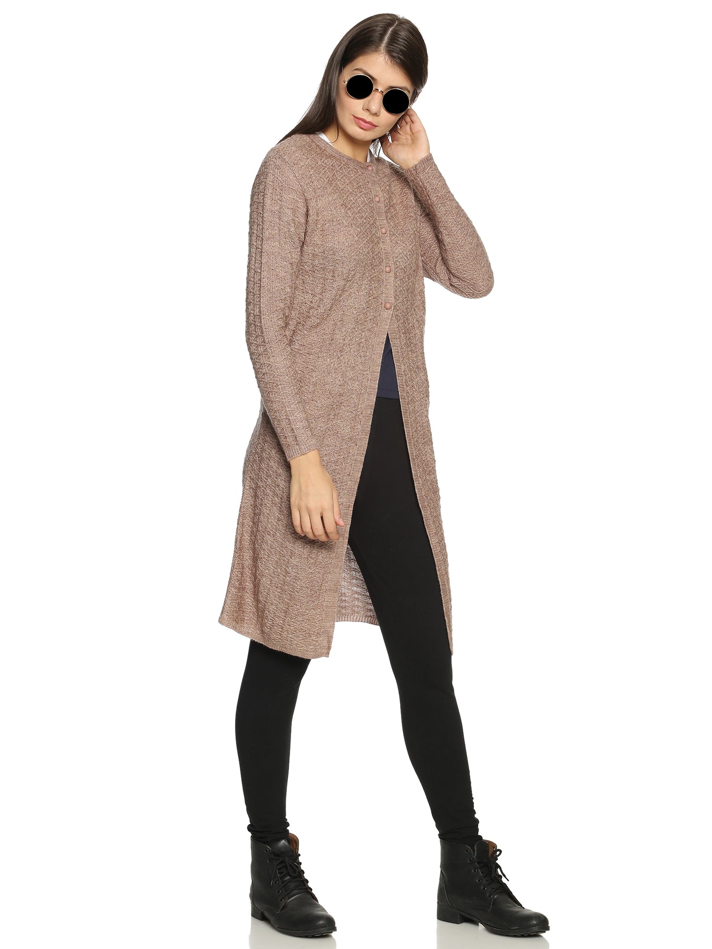 Wool Blend Round Neck Camel Extra long Shrug