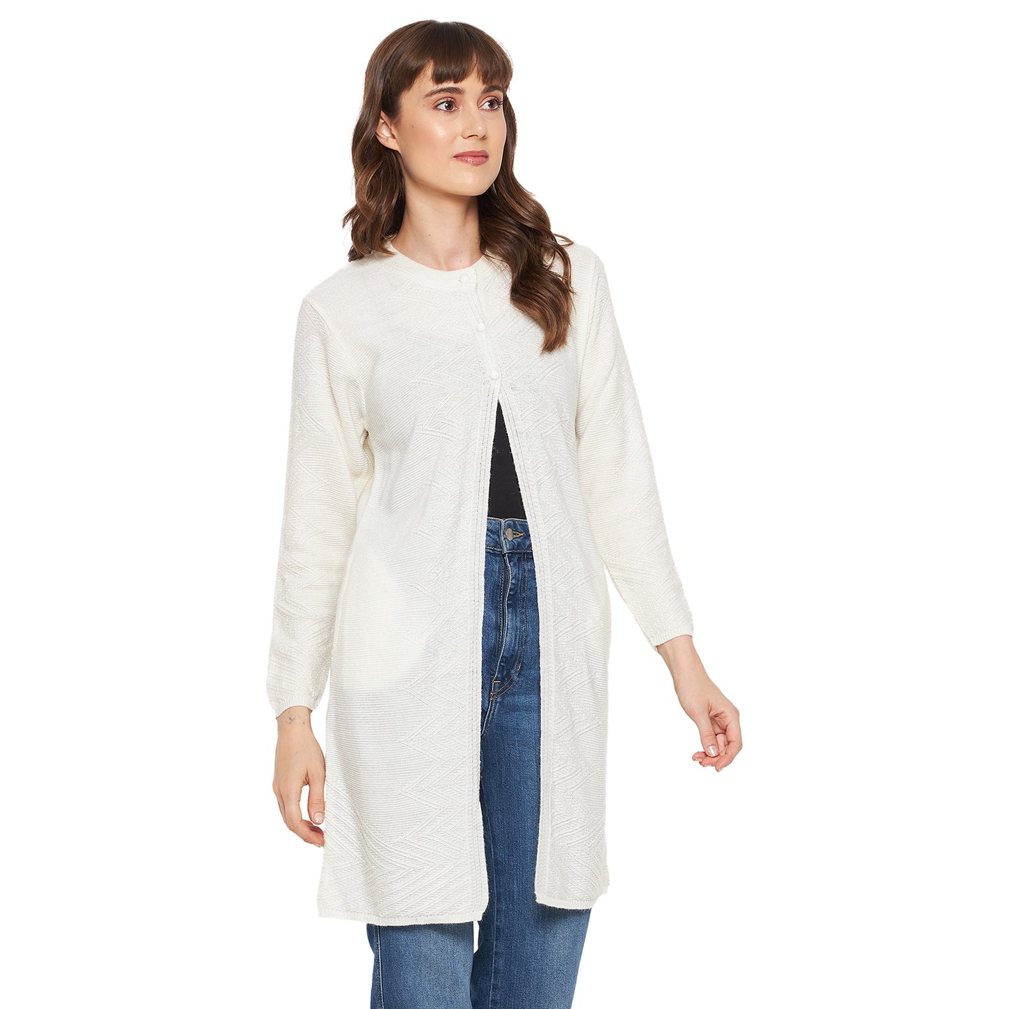 Wool Blend Round Neck Pista Long Shrug