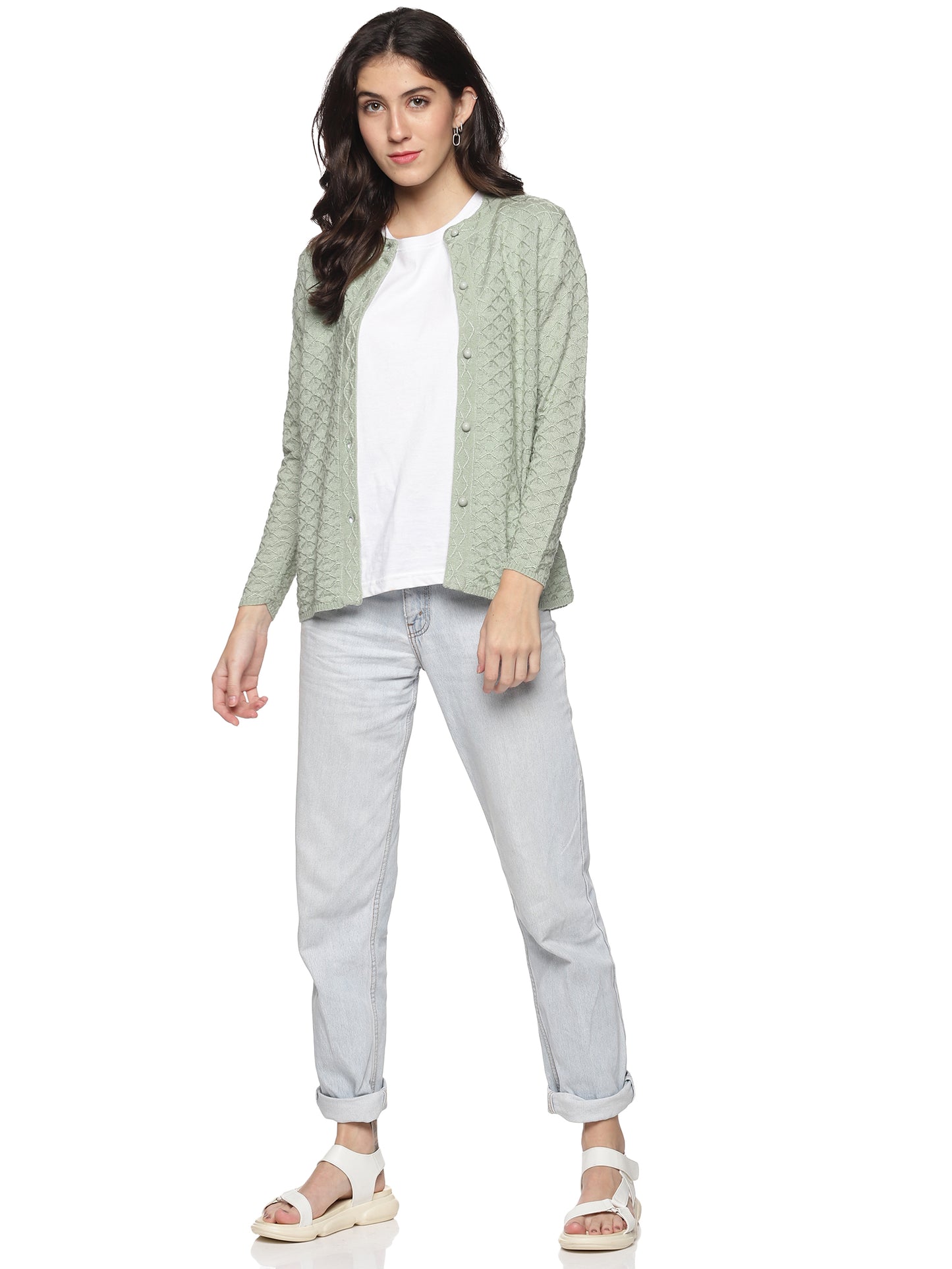 Wool Blend Round Neck Pista Cardigans
