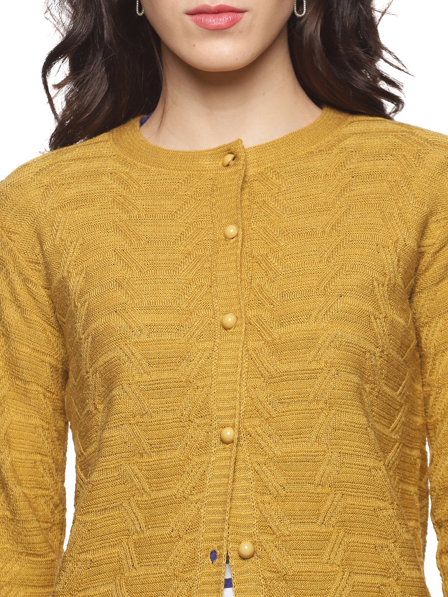 Wool Blend Round Neck Gold Cardigans