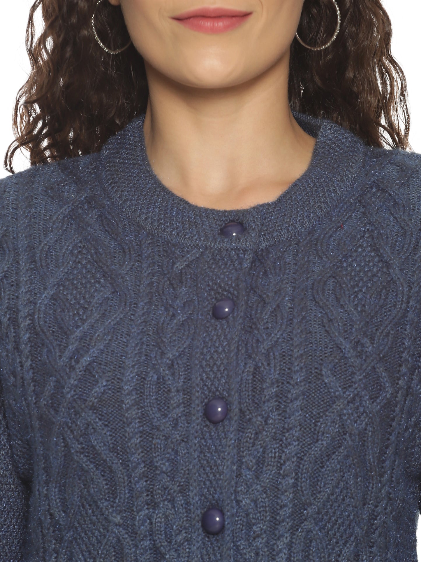 Wool Blend Round Neck Denim cardigan