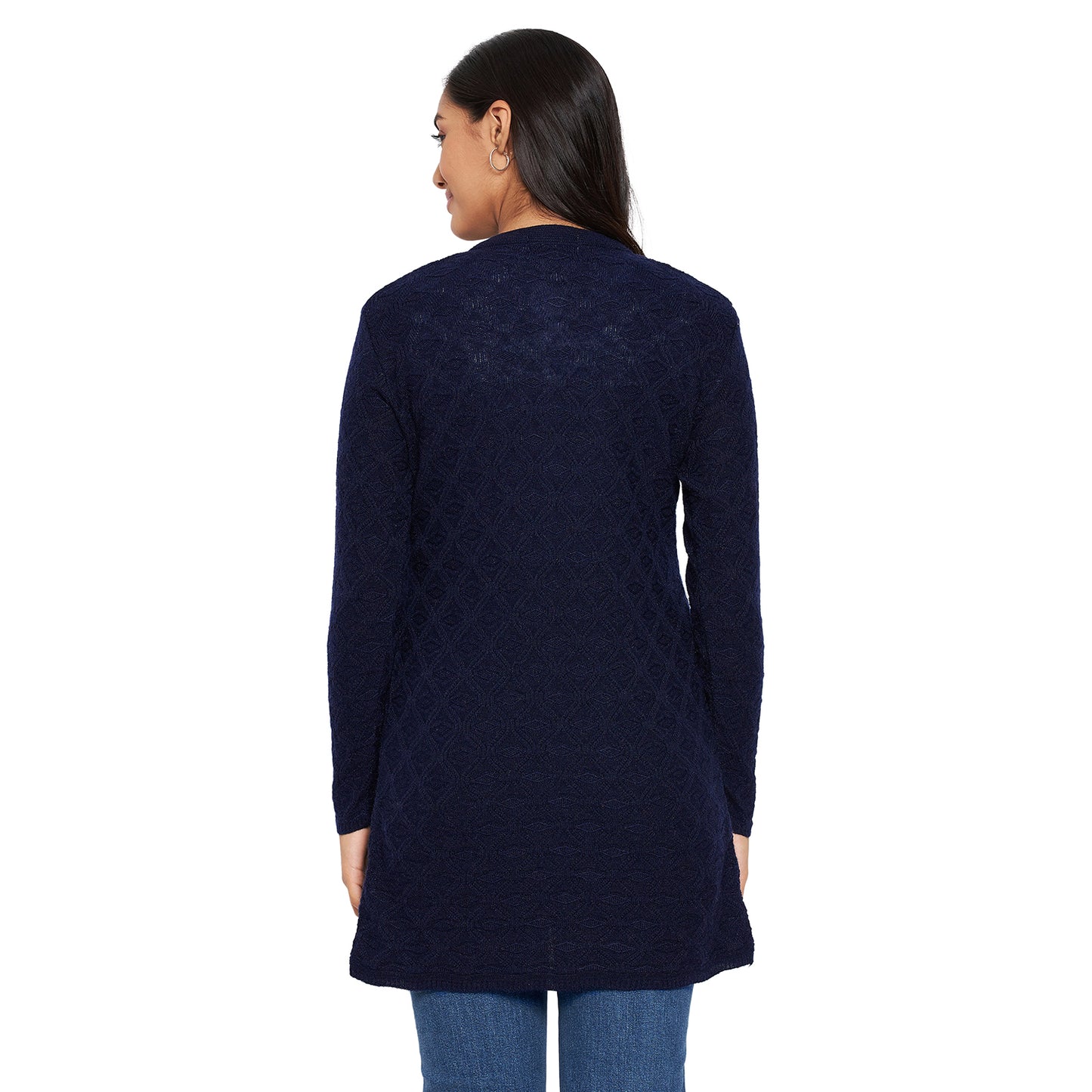 Wool Blend Round Neck Navy Long Shrug