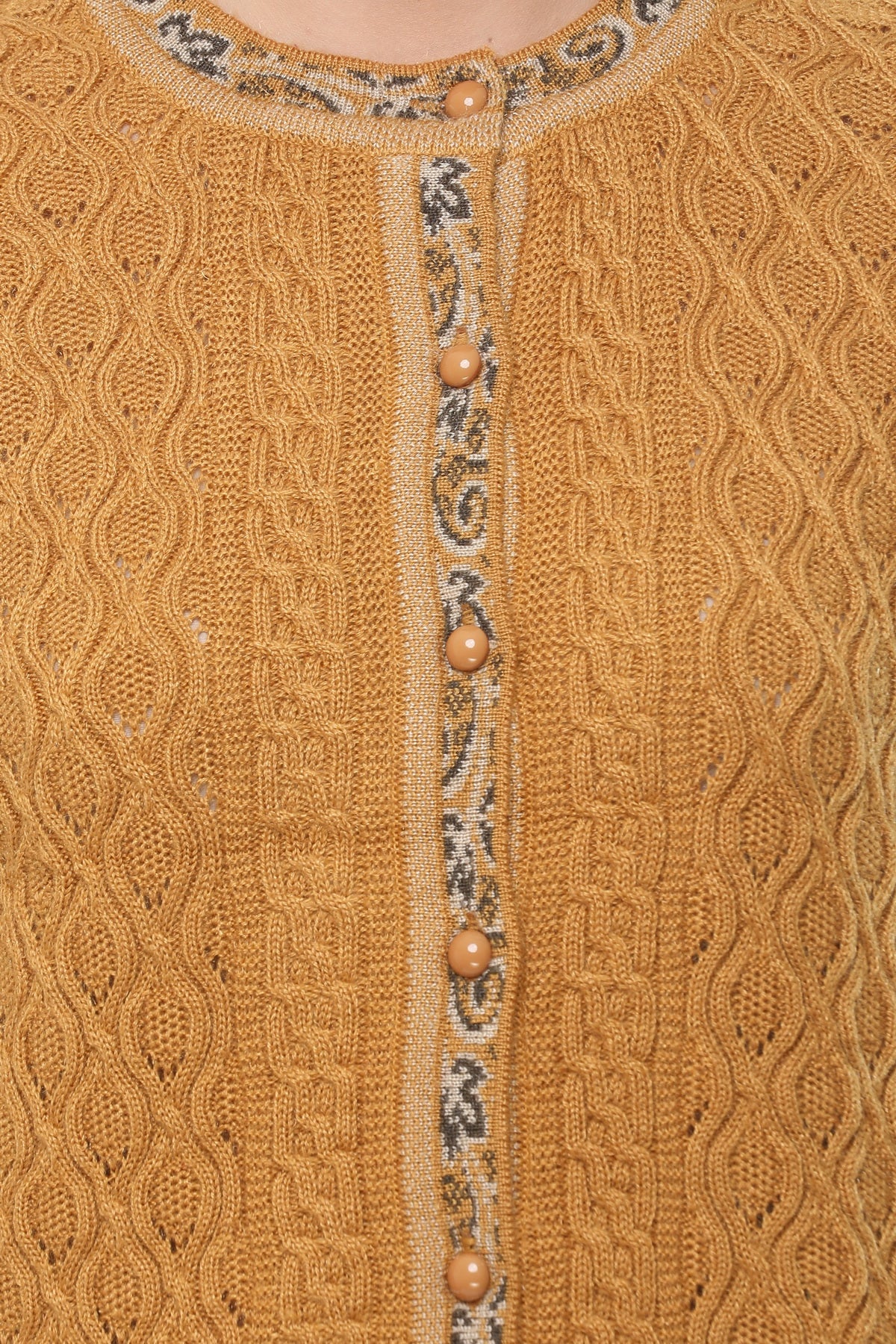 Wool Blend Round Neck Gold cardigan
