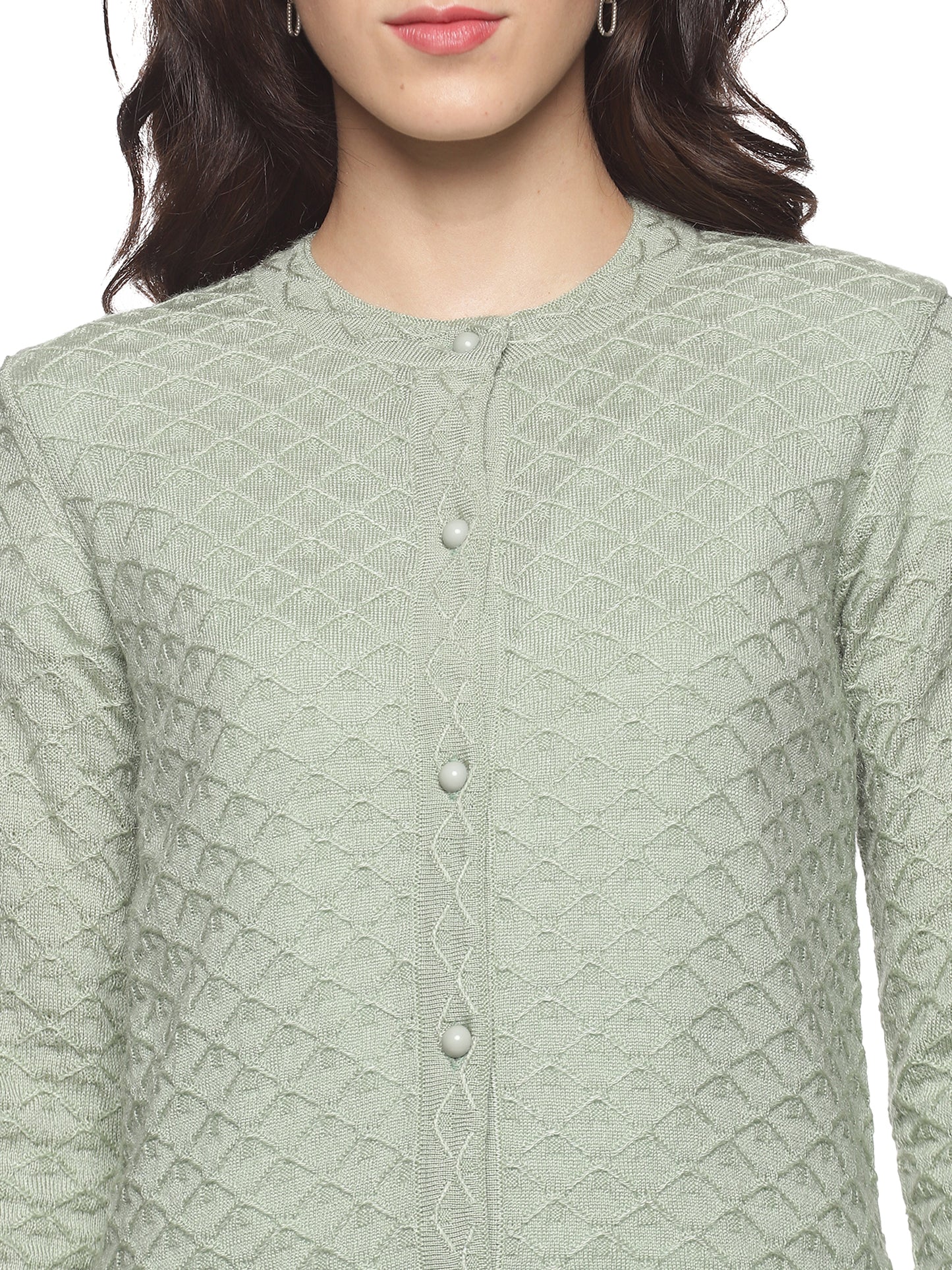 Wool Blend Round Neck Pista Cardigans