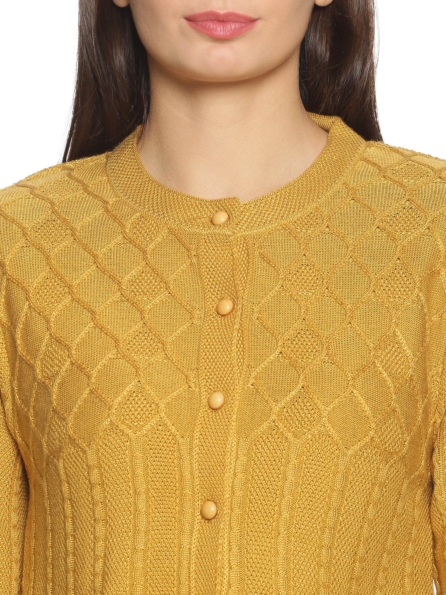 Wool Blend Round Neck Musturd cardigan