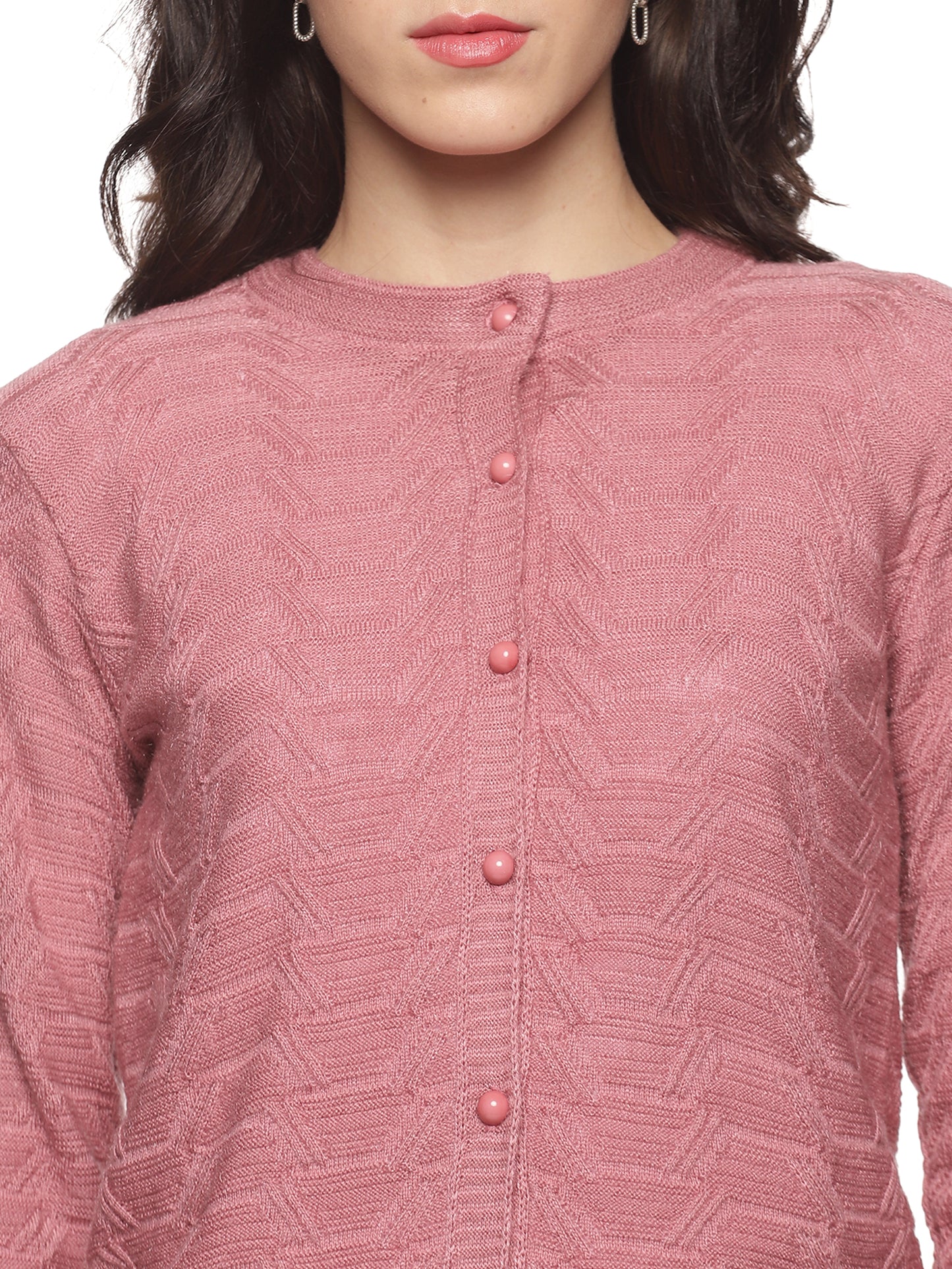 Wool Blend Round Neck Peach Cardigans
