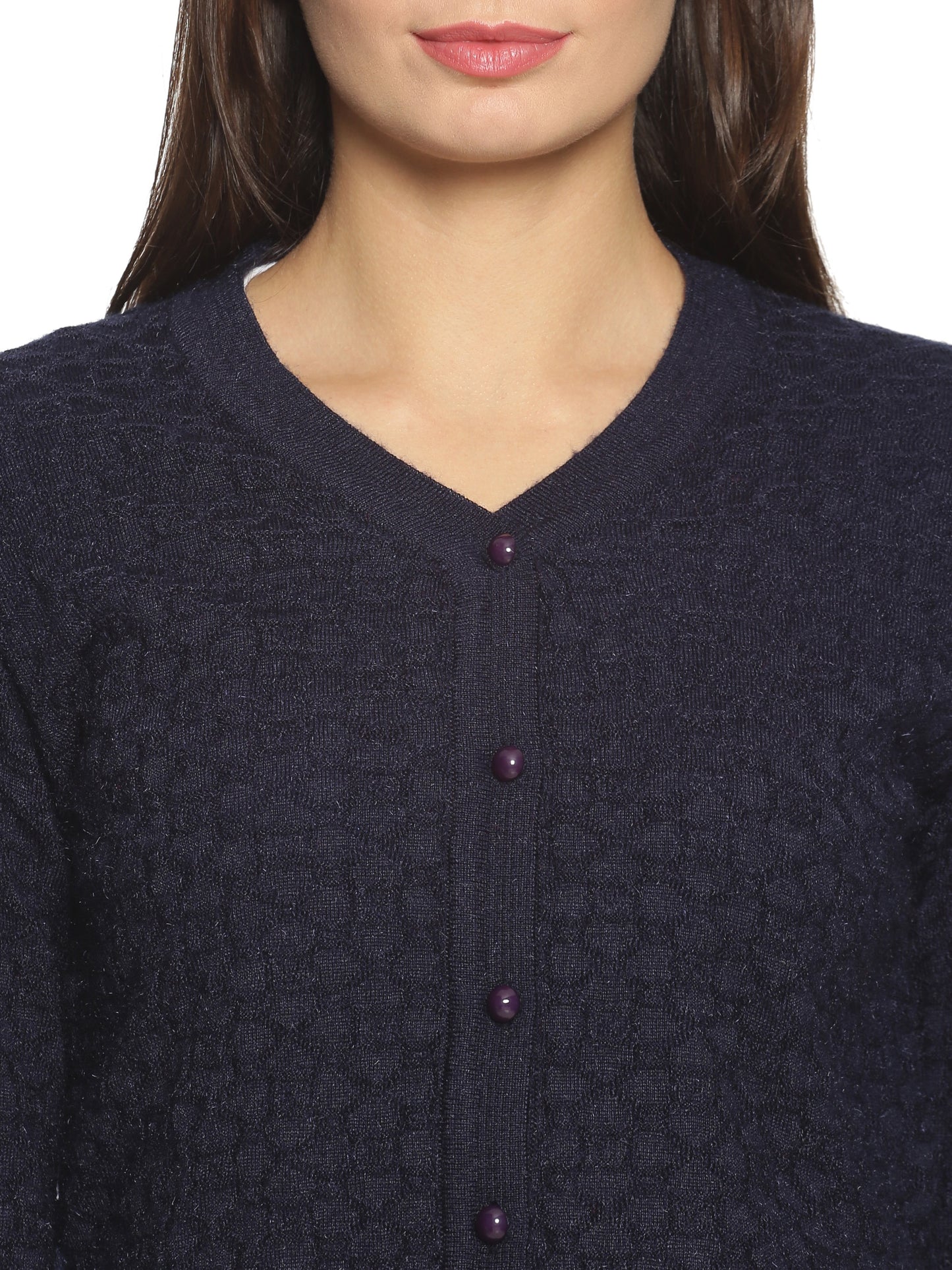 Wool Blend V Neck Dark Navy Cardigans