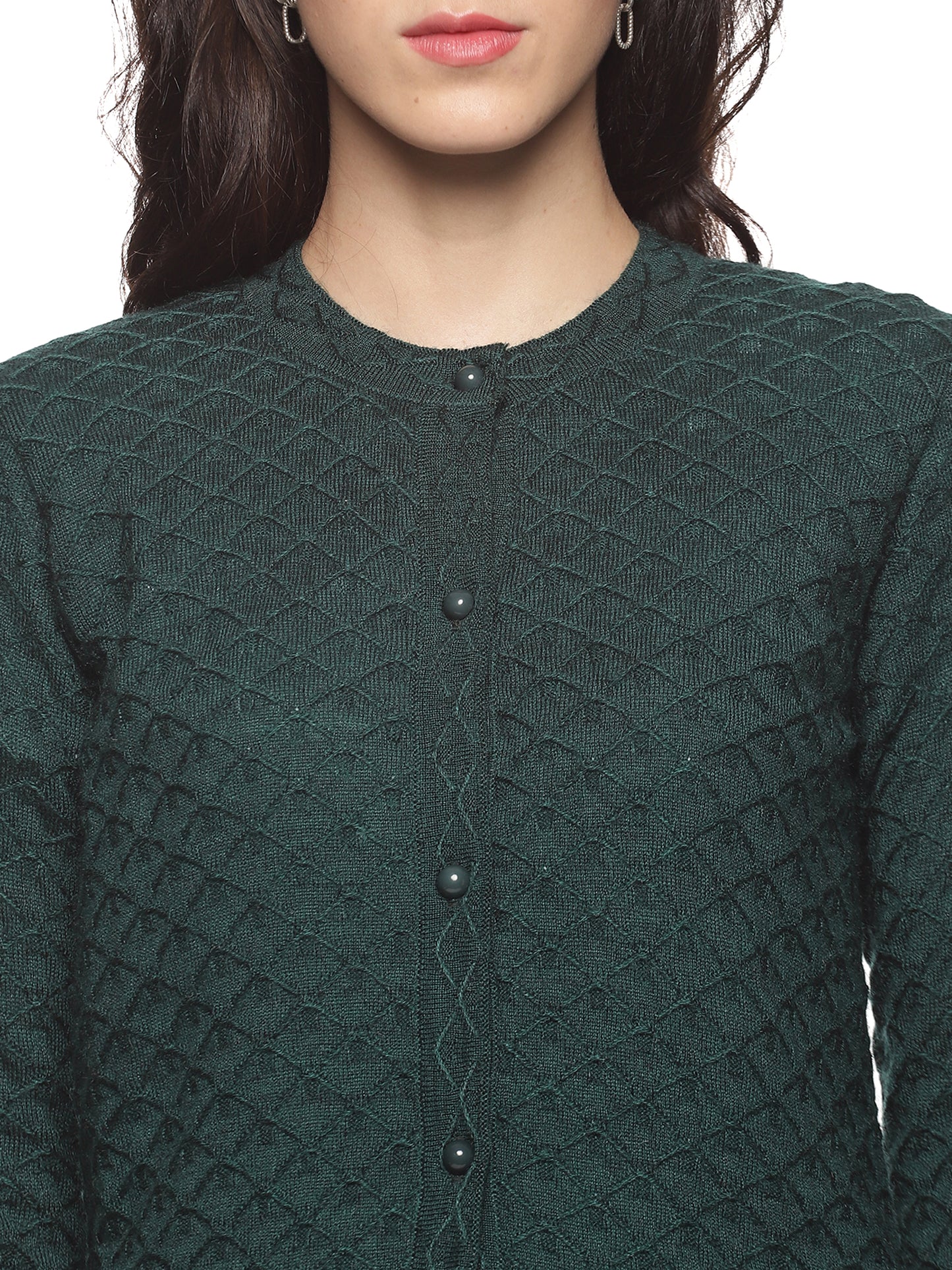 Wool Blend Round Neck Green Cardigans