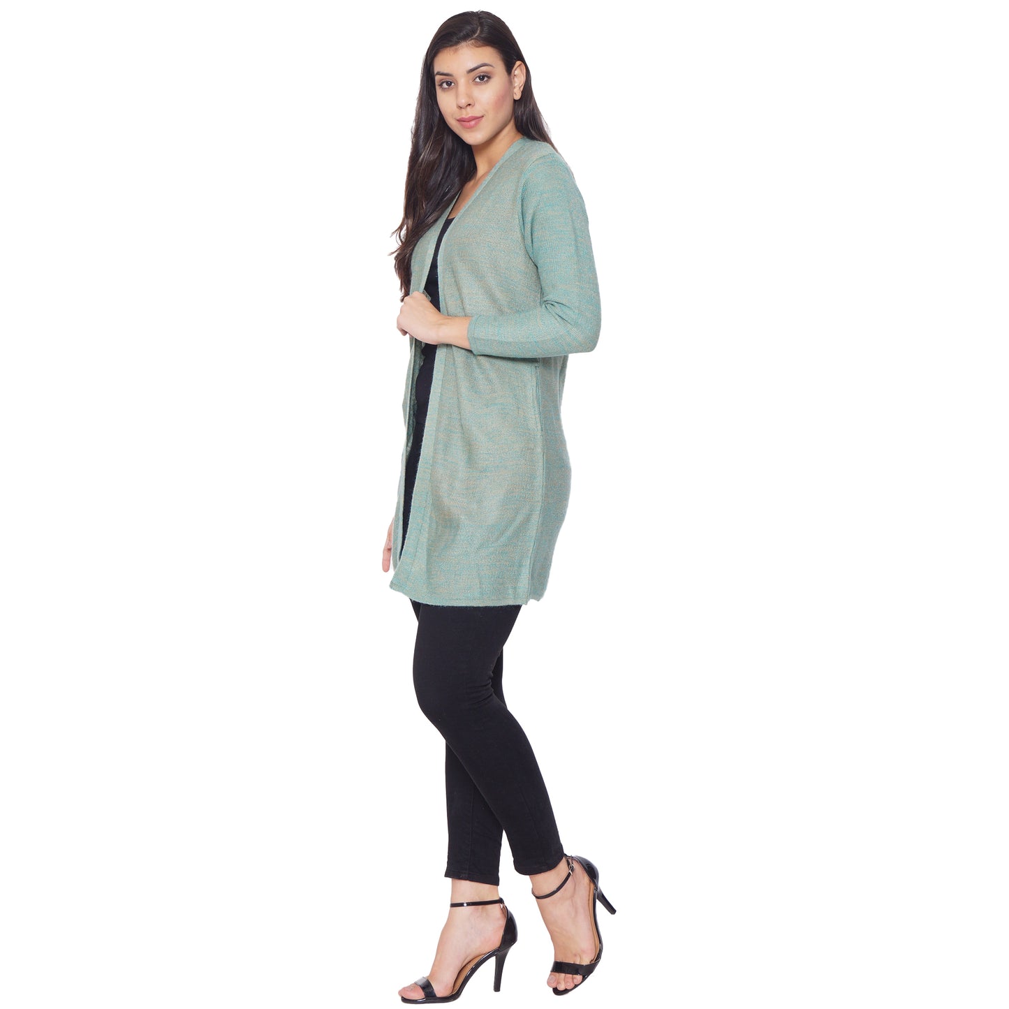 Wool Blend Round Neck Sky Long Shrug