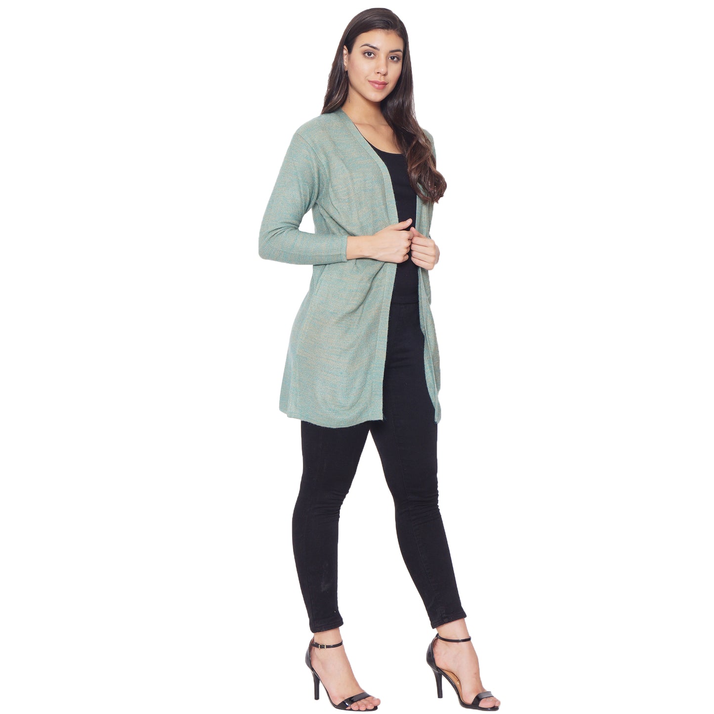 Wool Blend Round Neck Sky Long Shrug