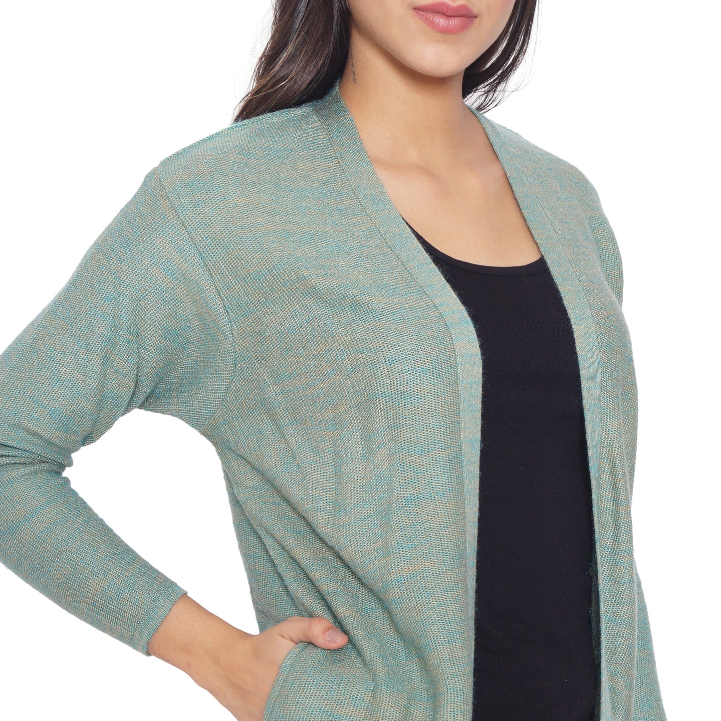 Wool Blend Round Neck Sky Long Shrug