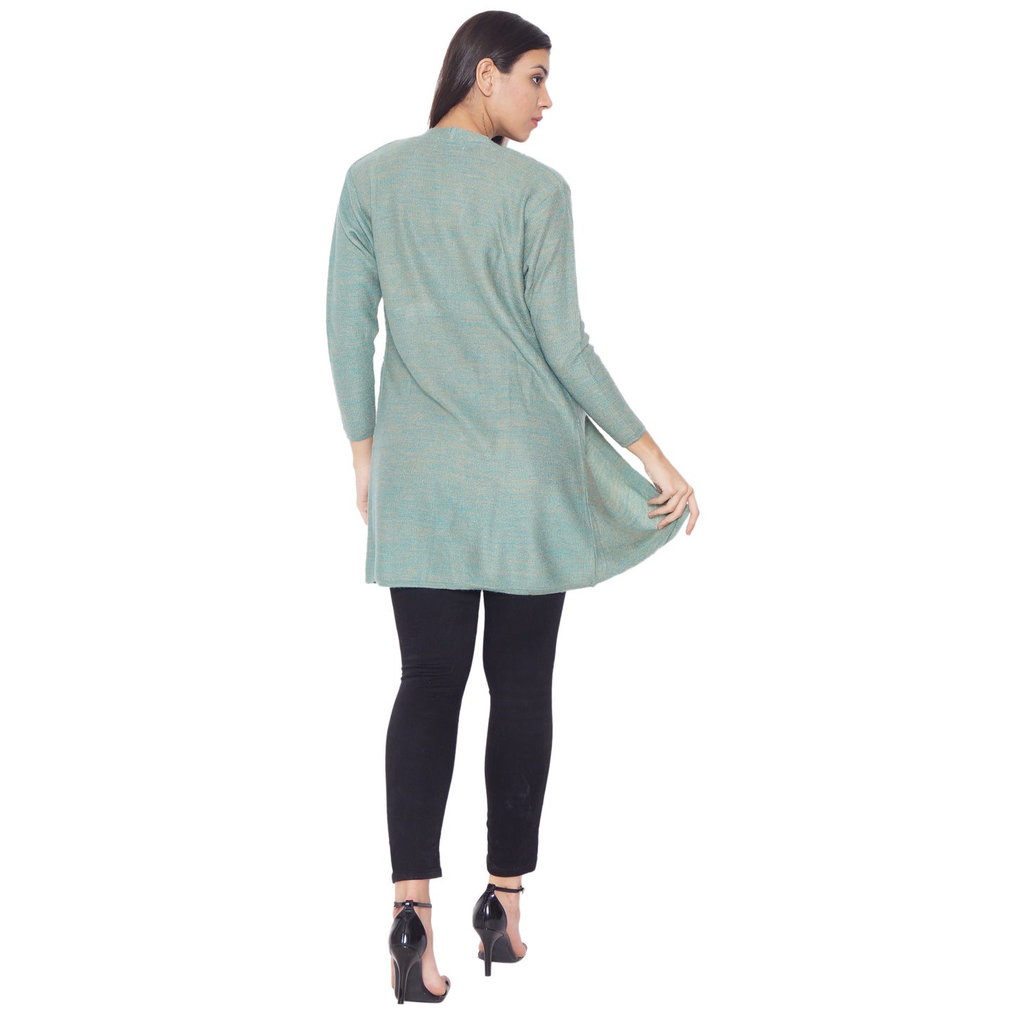 Wool Blend Round Neck Sky Long Shrug