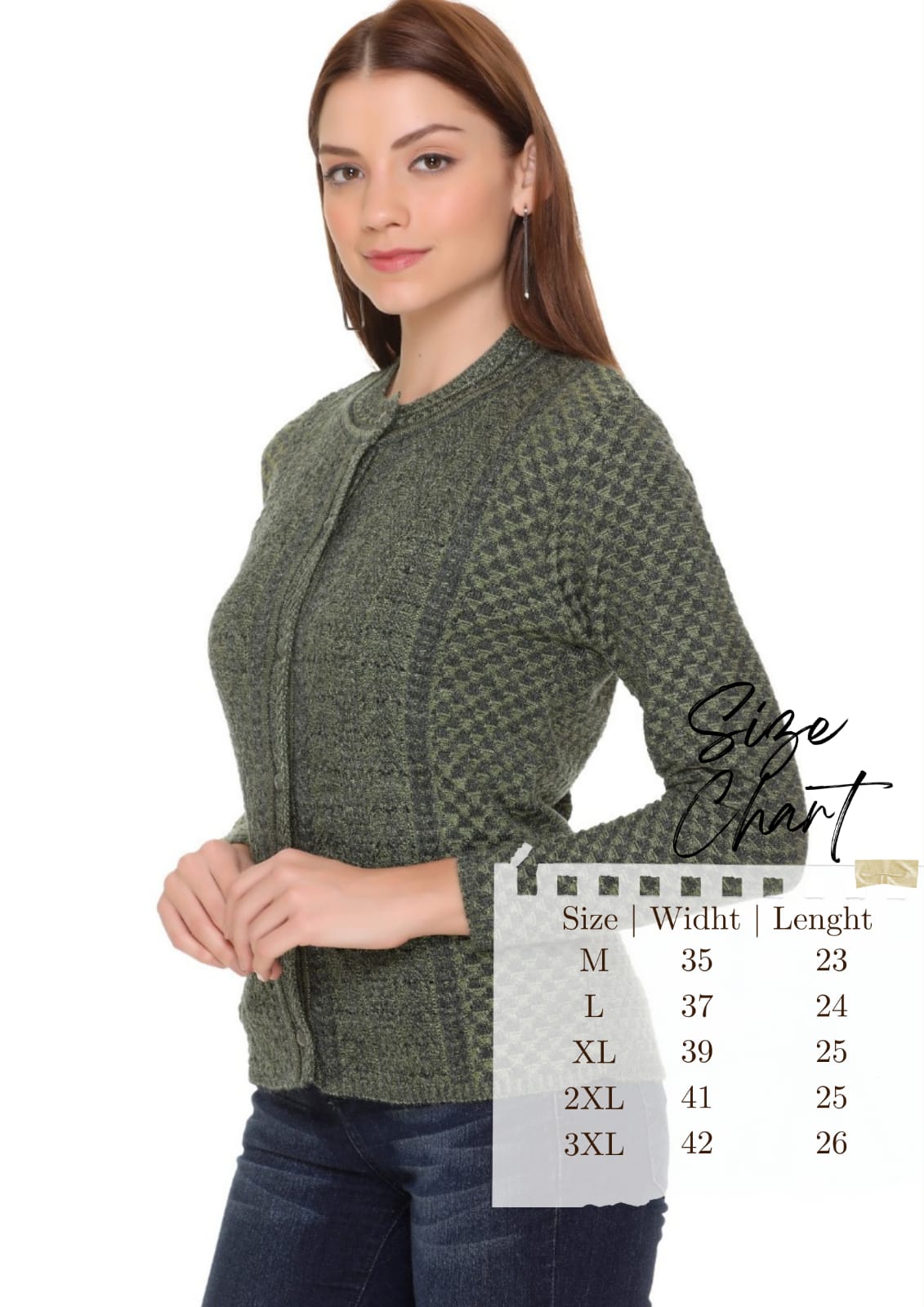 Wool Blend Round Neck Green Cardigans