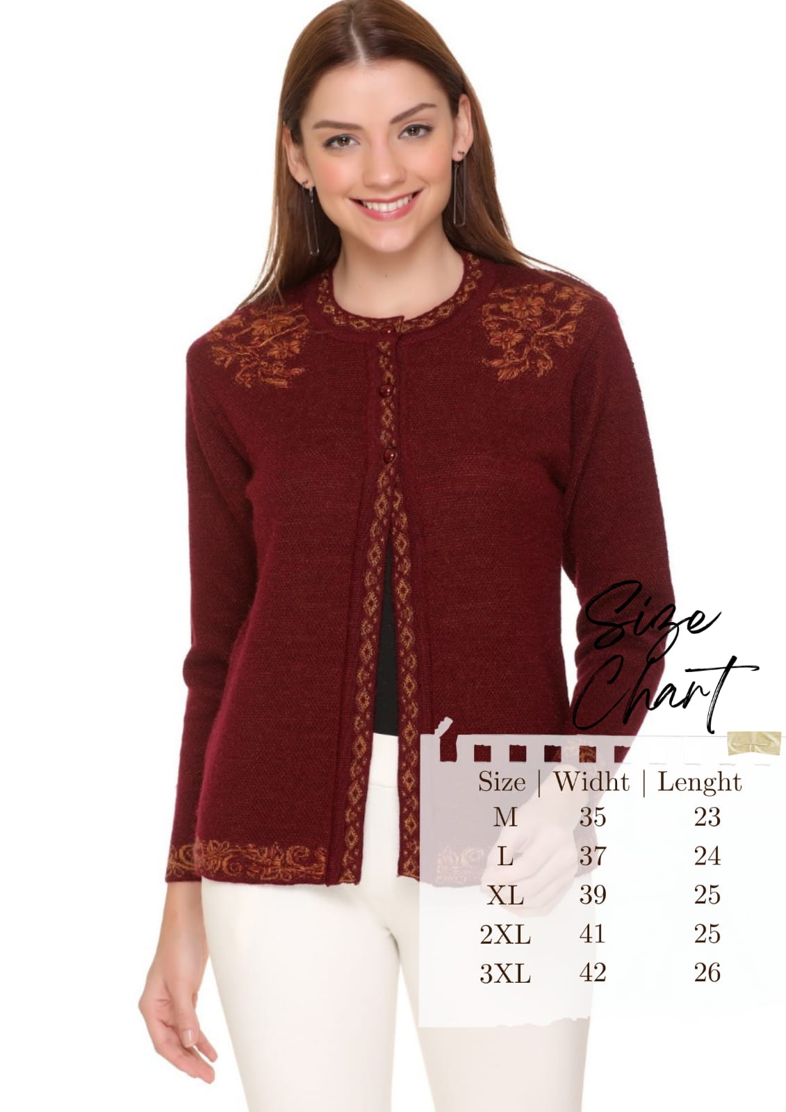 Wool Blend Round Neck Maroon Cardigans