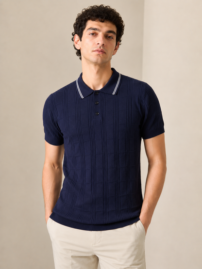 Clapton Men Knitted  Cotton Summer Wear Polo Neck Half Sleeve T-Shirt NAVY