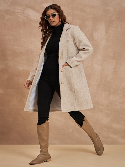 Clapton Women’S Wool Blend Long Winter Coat Beige – Classic Button Closure & Lapel Collar