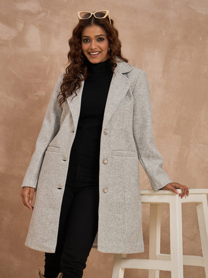 Clapton Women’S Wool Blend Long Winter Coat Grey – Classic Button Closure & Lapel Collar