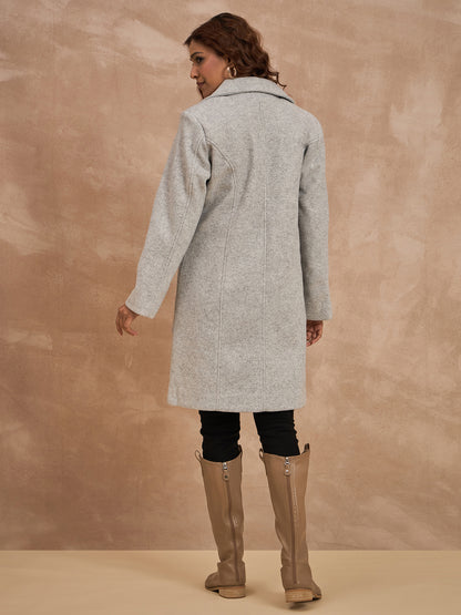 Clapton Women’S Wool Blend Long Winter Coat Grey – Classic Button Closure & Lapel Collar