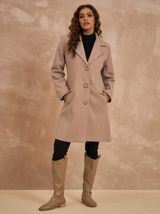 Clapton Women’S Wool Blend Long Winter Coat Brown – Classic Button Closure & Lapel Collar