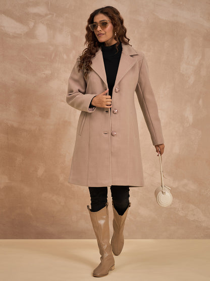 Clapton Women’S Wool Blend Long Winter Coat Brown – Classic Button Closure & Lapel Collar