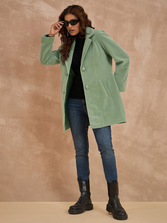 Clapton Women’S Wool Blend Long Winter Coat Green – Classic Button Closure & Lapel Collar