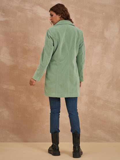 Clapton Women’S Wool Blend Long Winter Coat Green – Classic Button Closure & Lapel Collar
