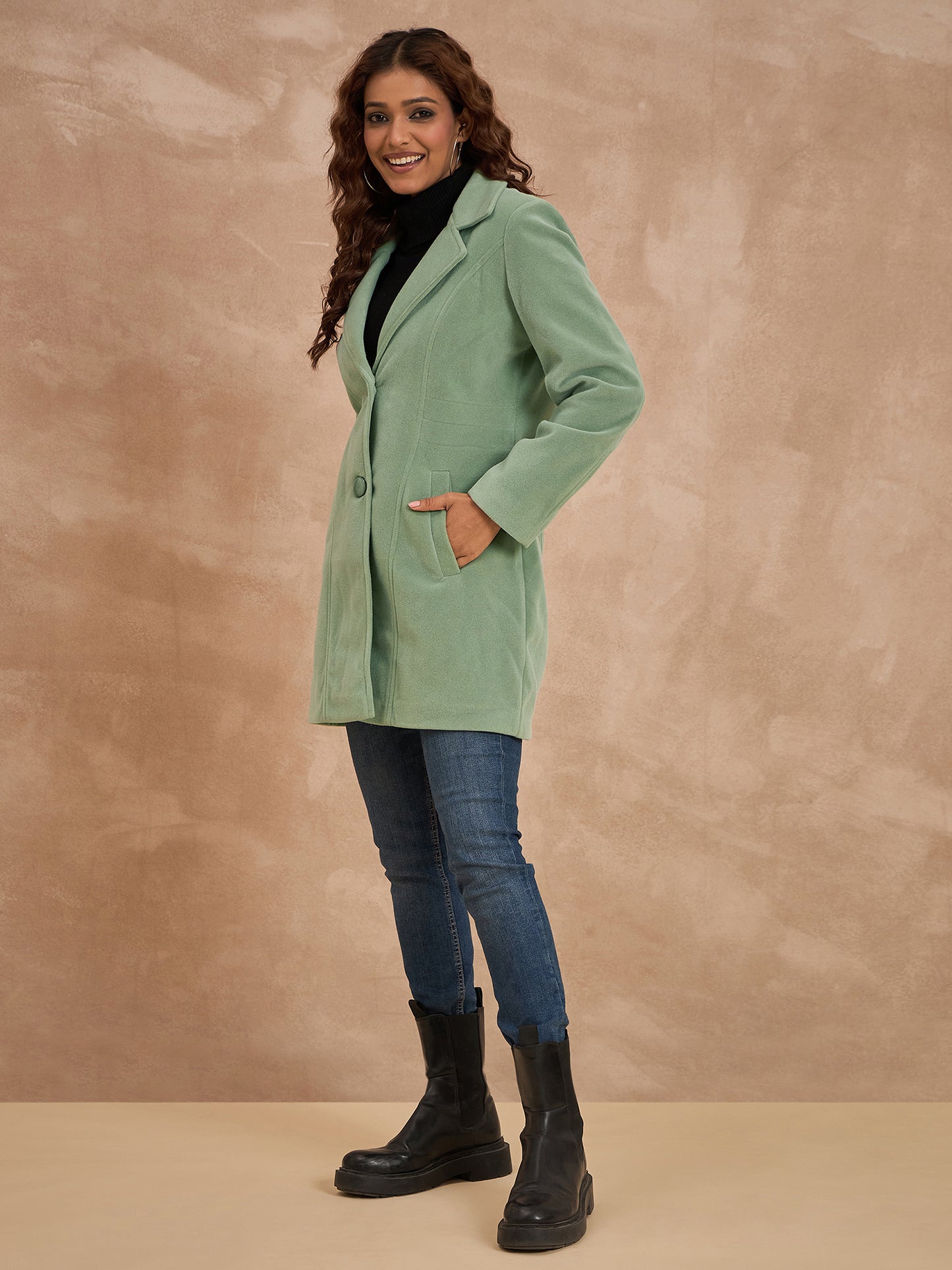Clapton Women’S Wool Blend Long Winter Coat Green – Classic Button Closure & Lapel Collar