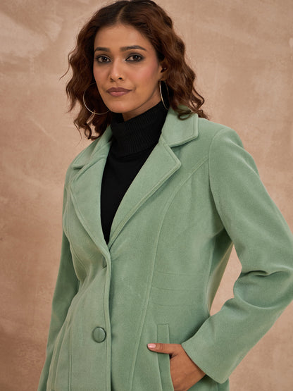 Clapton Women’S Wool Blend Long Winter Coat Green – Classic Button Closure & Lapel Collar