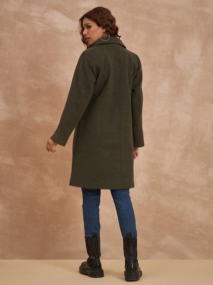 Clapton Women’S Wool Blend Long Winter Coat Green – Classic Button Closure & Lapel Collar