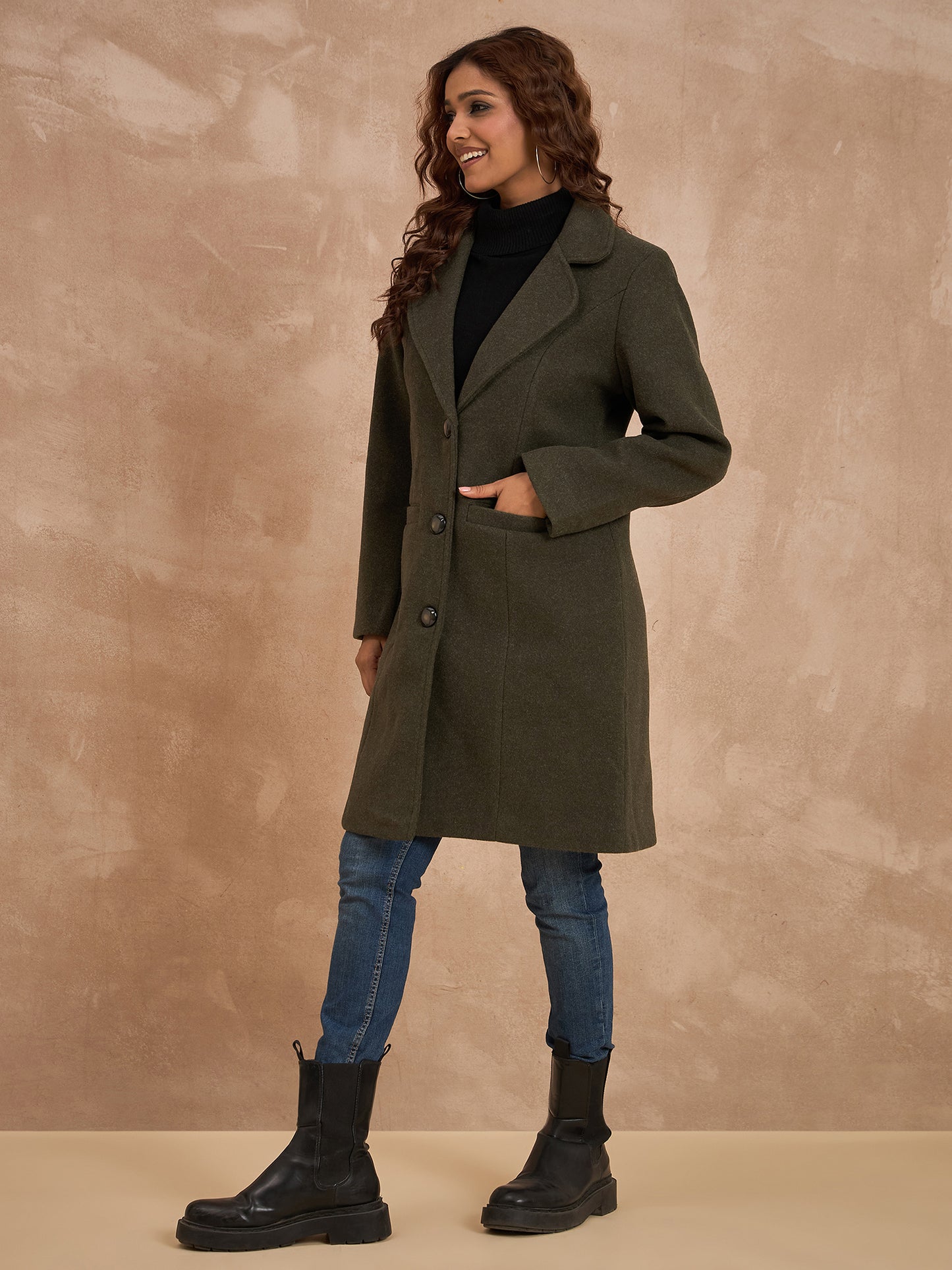 Clapton Women’S Wool Blend Long Winter Coat Green – Classic Button Closure & Lapel Collar