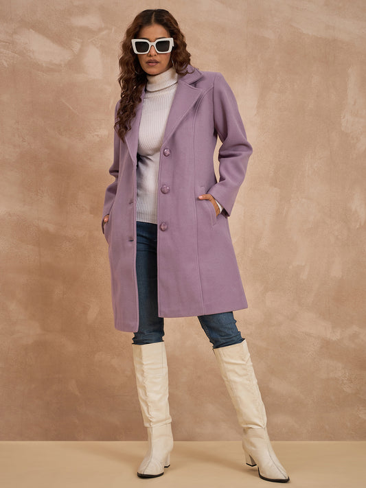 Clapton Women’S Wool Blend Long Winter Coat Purple – Classic Button Closure & Lapel Collar