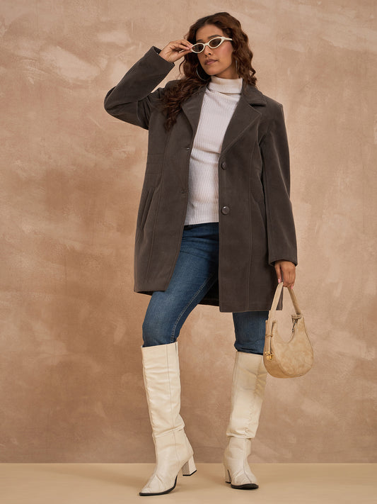 Clapton Women’S Wool Blend Long Winter Coat Brown – Classic Button Closure & Lapel Collar