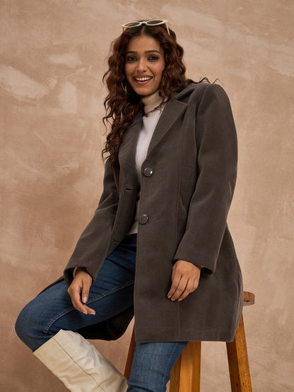 Clapton Women’S Wool Blend Long Winter Coat Brown – Classic Button Closure & Lapel Collar