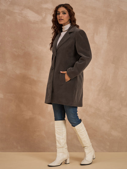 Clapton Women’S Wool Blend Long Winter Coat Brown – Classic Button Closure & Lapel Collar