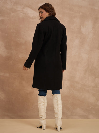 Clapton Women’S Wool Blend Long Winter Coat Black – Classic Button Closure & Lapel Collar