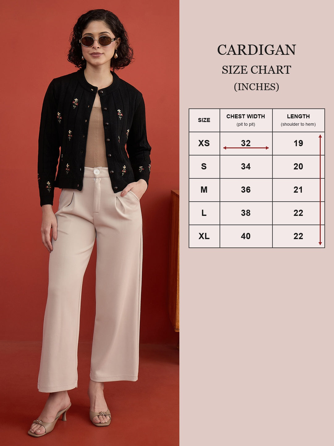 CLAPTON Women's BLACK Floral Embroidered Cable Knit Cardigan