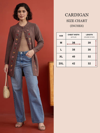 CLAPTON Women Floral Woolen Cardigan with Embroidered Mouse