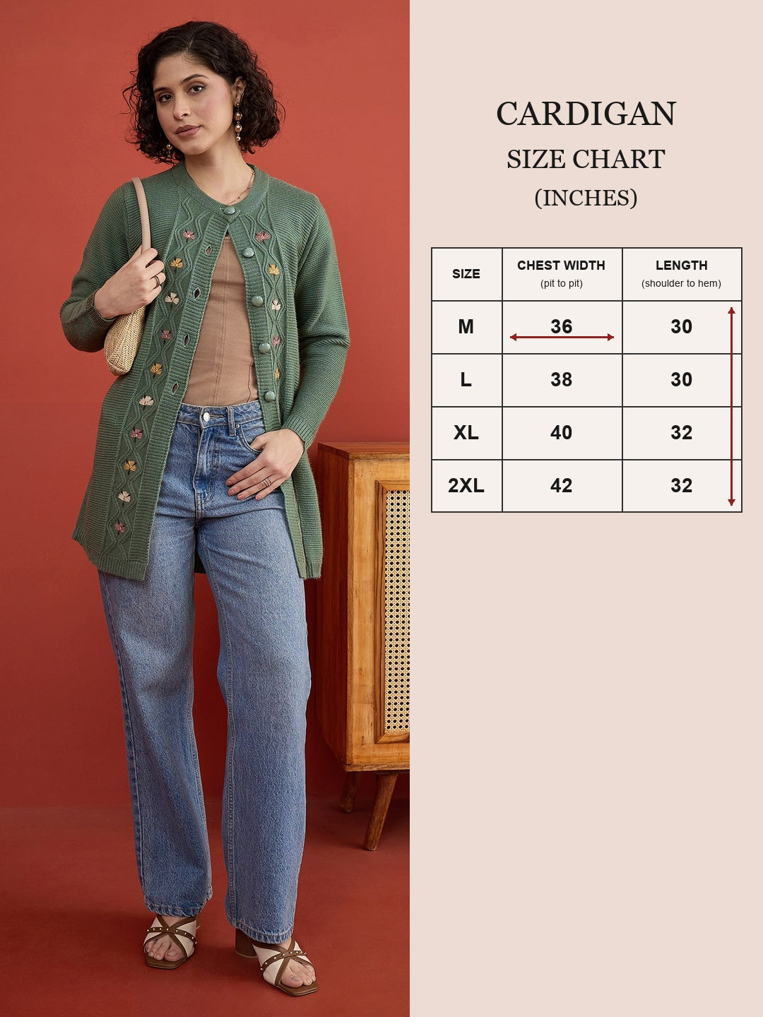CLAPTON Women Floral Woolen Cardigan with Embroidered Pista