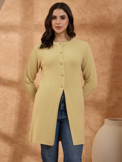 Women’s Longline Full-Sleeve Button-Front Cardigan GOLD
