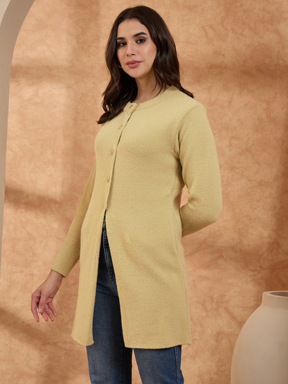 Women’s Longline Full-Sleeve Button-Front Cardigan GOLD